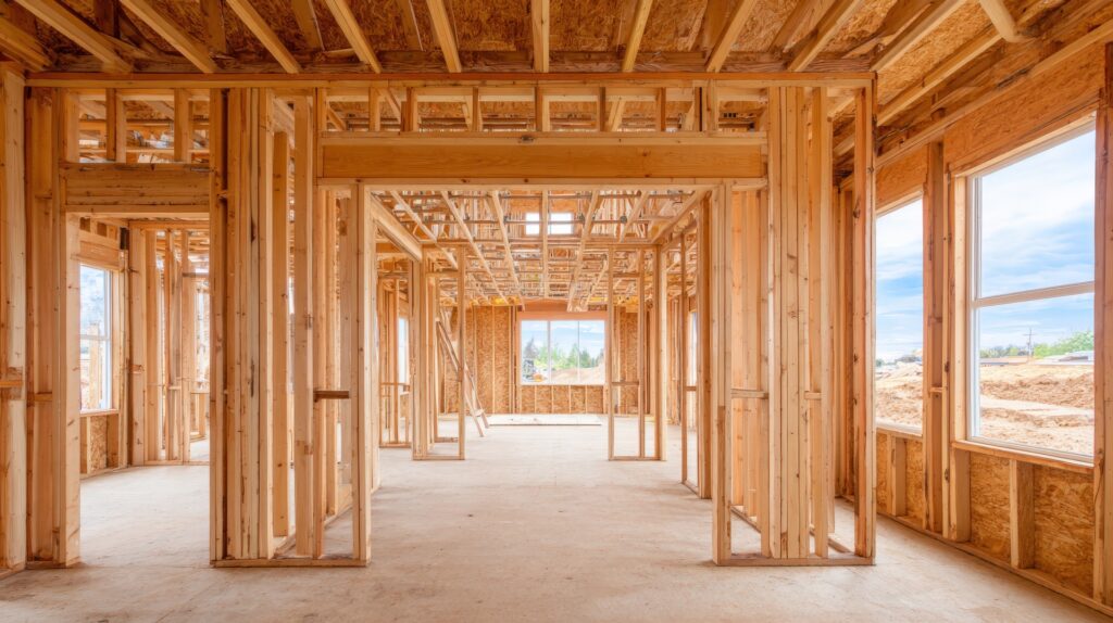 Interior view of a residential home construction site
